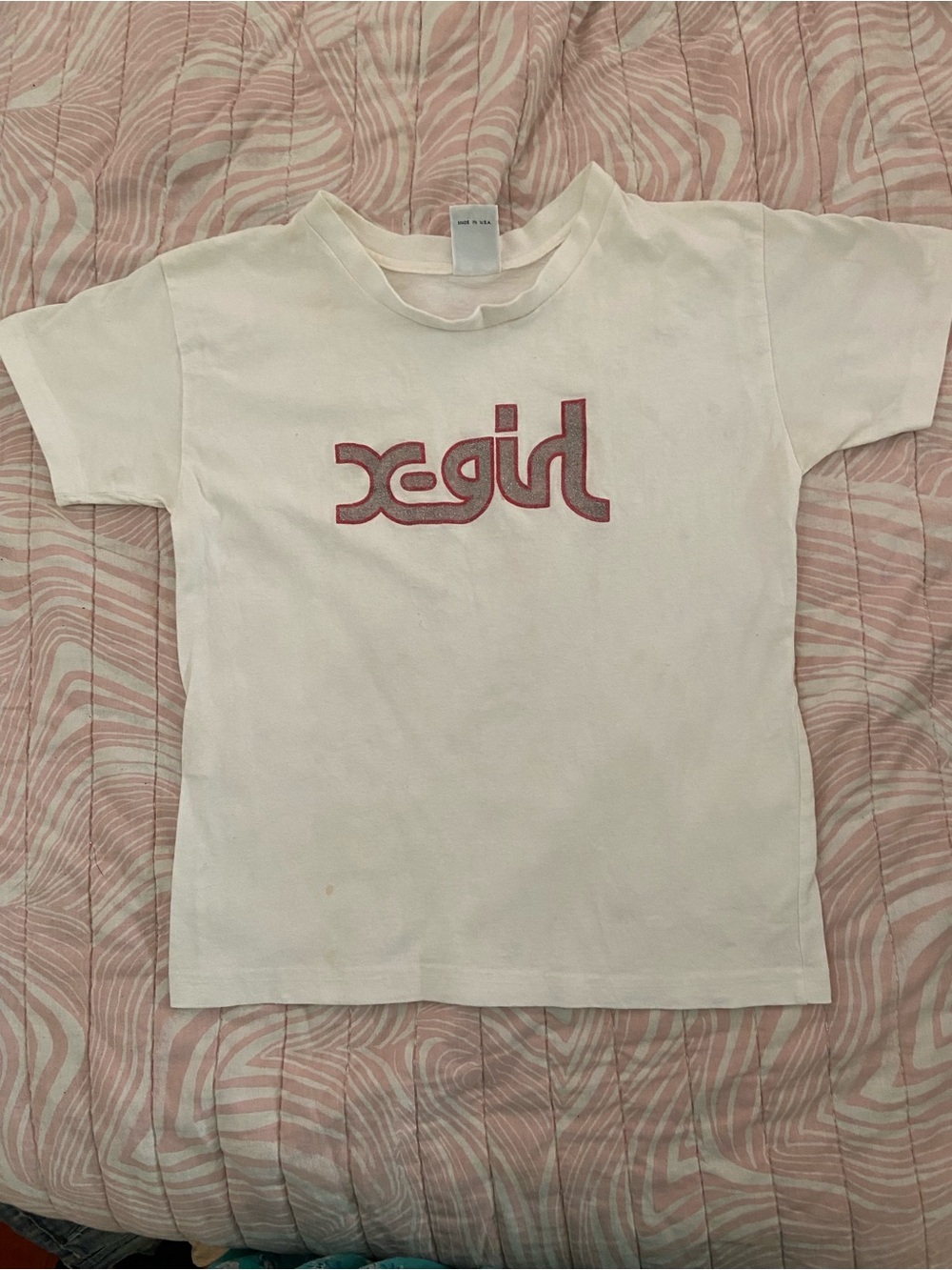 VINTAGE XGIRL Tee Silver Glitter with Pink Glitter Trim